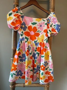 Girls' Multicolor Floral Puff-Sleeve Dress